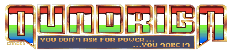 Quadriga Amiga demoscene pixel art logo — chrome style lettering