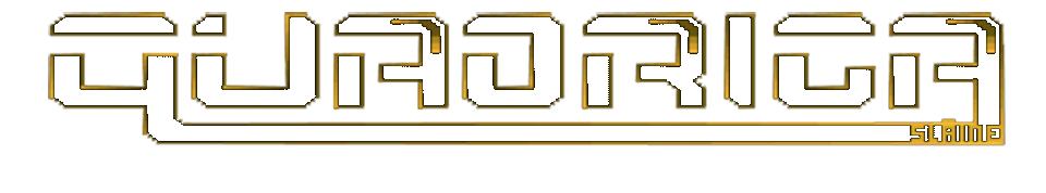Quadriga Amiga demoscene pixel art logo — shadowed metallic lettering
