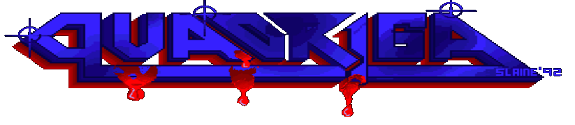 Quadriga Amiga demoscene pixel art logo — outlined block lettering